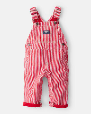 Baby Boy Hickory Stripe Overalls - Red/Ivory, 