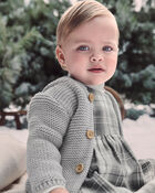 Baby Organic Cotton Signature Stitch Cardigan - Grey, image 4 of 5 slides