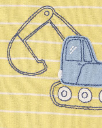 Baby Boy Construction Striped Cotton Short-Sleeve Romper - Yellow, 