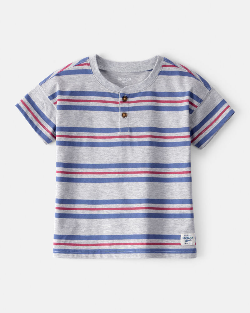 Toddler Boy Striped Short-Sleeve Henley Tee - Grey, image 1 of 3 slides