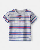 Toddler Boy Striped Short-Sleeve Henley Tee - Grey, image 1 of 3 slides