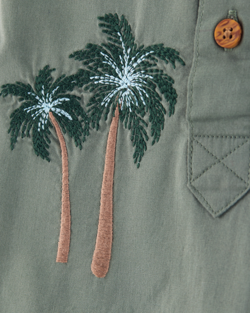 Baby  Palm Tree Print Button-Front Romper-Green, 