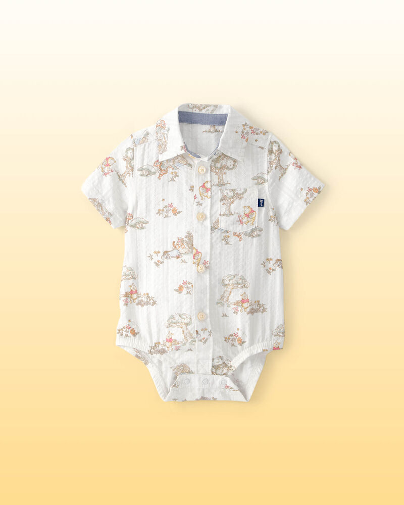 Baby Boy Disney&copy; Winnie the Pooh Button-Down Bodysuit - White, image 1 of 3 slides