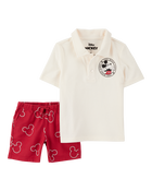 Baby 2-Piece Mickey Mouse Polo Shirt & Short Set - Red/Heather, image 1 of 3 slides