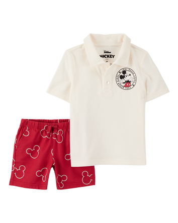 Baby 2-Piece Mickey Mouse Polo Shirt & Short Set - Red/Heather, 