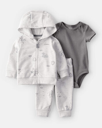 Baby 3-Piece Fairytale Print Little Jacket Set - Ivory/Grey, 