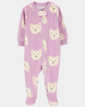 Baby Girl Bear Print Loose Fit Long-Sleeve Sleep & Play Pajamas - Purple, 