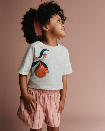 Toddler Girl 'Vibing' High-Low Dolman Tee in Clementine Print - Heather Grey, 