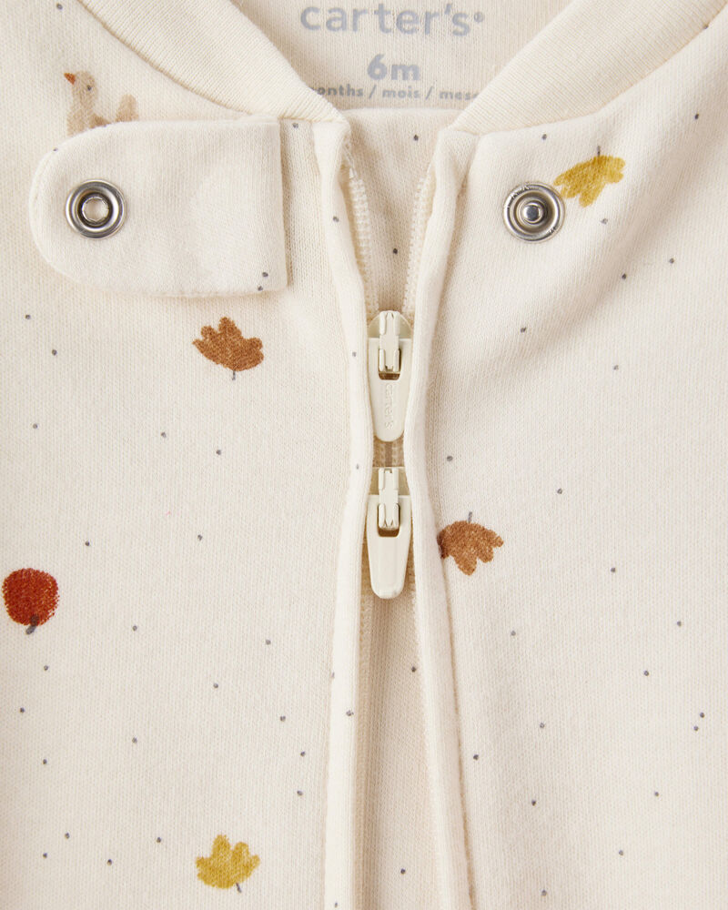 Baby Thanksgiving Print 100% Cotton Long-Sleeve 2-Way Zip Sleep & Play Pajamas - White, image 2 of 4 slides