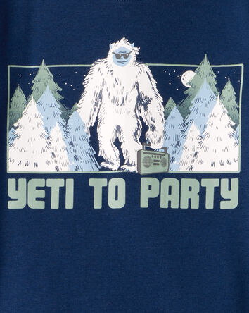 Boys Yeti Print 100% Cotton Long-Sleeve Snug Fit 4-Piece Pajamas - Green/Navy, 