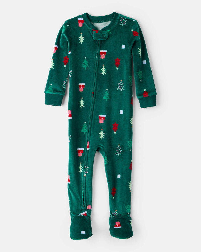 Baby Christmas Trees DreamPlush Long-Sleeve Snug Fit 1-Piece Pajamas - Green, image 1 of 4 slides