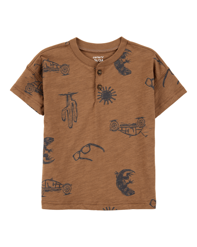 Baby 2-Piece Desert Print Henley Tee & Pull-On Shorts Set - Brown, image 2 of 6 slides