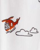 Baby Boy Helicopter Print DreamPlush Snug Fit Long-Sleeve 2-Way Zip 1-Piece Pajamas - White, image 3 of 4 slides