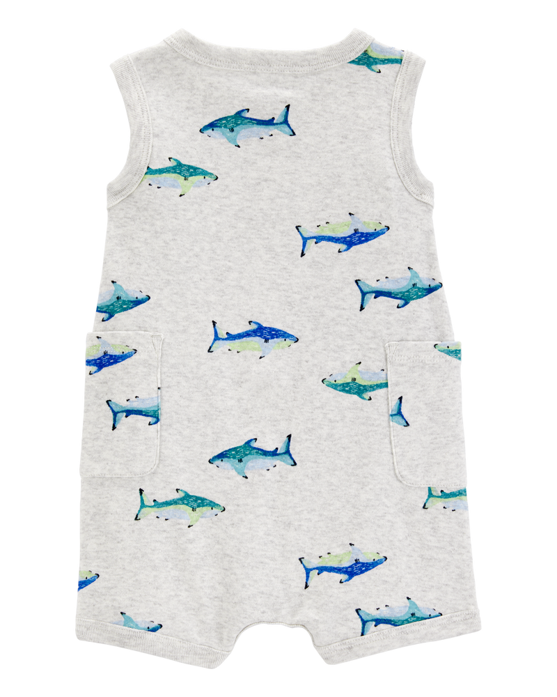 Baby Boy Fish Cotton Blend Romper - Grey, image 2 of 4 slides
