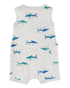 Baby Boy Fish Cotton Blend Romper - Grey, image 2 of 4 slides