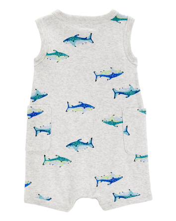 Baby Boy Fish Cotton Blend Romper - Grey, 