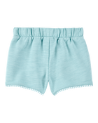 Toddler 2-Piece Floral Ribbed Tank Top & Pom Pom Dolphin Shorts Set - Turquoise, image 5 of 8 slides