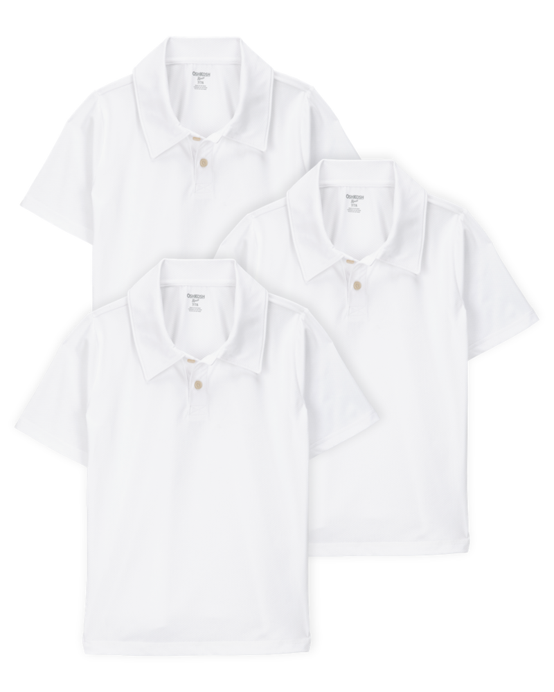 Kid 3-Pack Active Uniform Polo Shirts in Moisture Wicking BeCool&trade; Fabric - White, image 1 of 3 slides