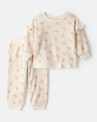 Baby Girl 2-Piece Cherry Fruit Print Long-Sleeve Tee & Pant Set - Ivory, image 1 of 4 slides