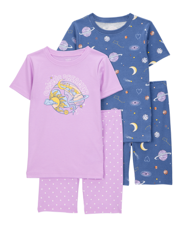 Kid Space Print Snug Fit Cotton 4-Piece Pajamas, 