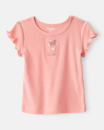Baby Girl Cowgirl Boot Cotton Short-Sleeve Top - Pink, 