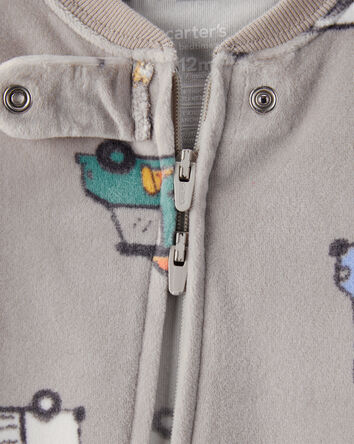 Baby Boy Foodtruck DreamPlush Snug Fit Long-Sleeve 2-Way Zip 1-Piece Pajamas - Grey, 