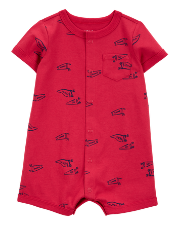 Baby Boy Printed Short-Sleeve Romper - Red, 