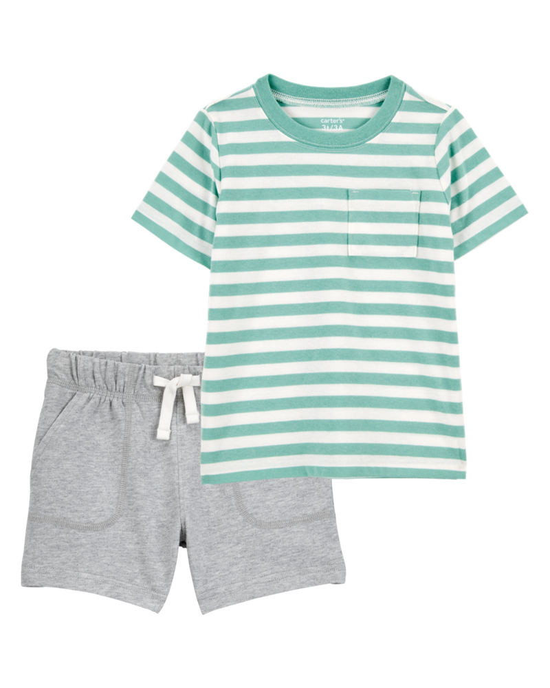 Baby 2-Piece Striped Tee & French Terry Shorts Set, image 1 of 6 slides