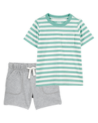 Baby 2-Piece Striped Tee & French Terry Shorts Set, image 1 of 6 slides