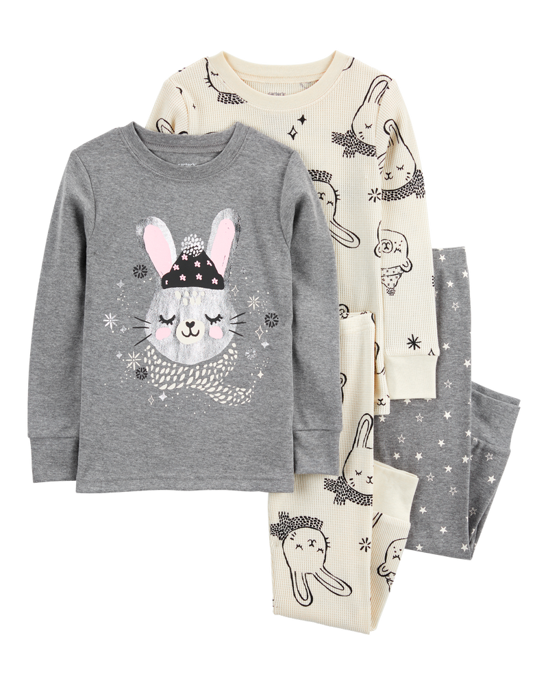Baby Girl 4-Piece Snow Bunny Cotton Blend Pajamas, image 1 of 4 slides