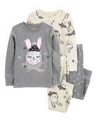 Baby Girl 4-Piece Snow Bunny Cotton Blend Pajamas, image 1 of 4 slides