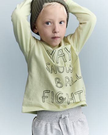Toddler Snow Ball Fight!' Long-Sleeve Pocket Relaxed Graphic Tee - Lime, 