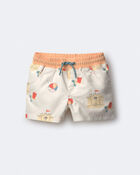 Toddler Boy Swim Trunks in Sandcastle Print - Cream, image 2 of 6 slides