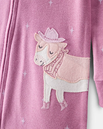 Toddler Girl Cowgirl 100% Cotton 1-Piece Pajamas - Pink, 