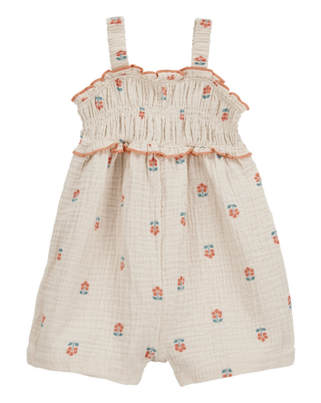 Baby Smocked Floral Print Sleeveless Romper - Cream, 