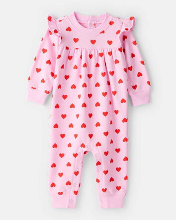 Baby Girl DayDream Fleece Heart Long-Sleeve Jumpsuit - Pink, 