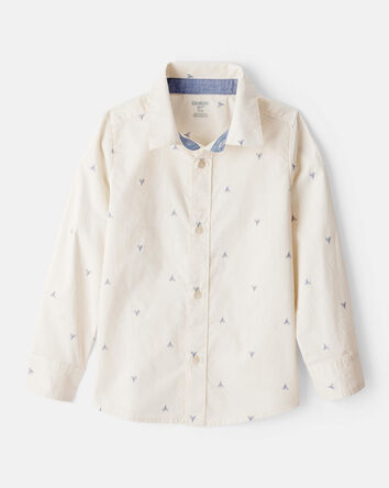 Boys Printed Cotton Long-Sleeve Button-Down Shirt - Ivory, 