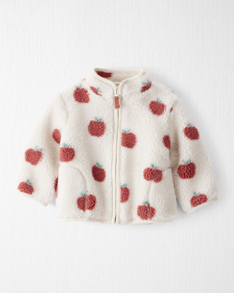 Baby Girl Recycled Sherpa Jacket in Apple Print, image 1 of 3 slides