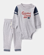 Baby Boy 2-Piece Game Day Long-Sleeve Bodysuit Pant Set - Grey, image 1 of 4 slides