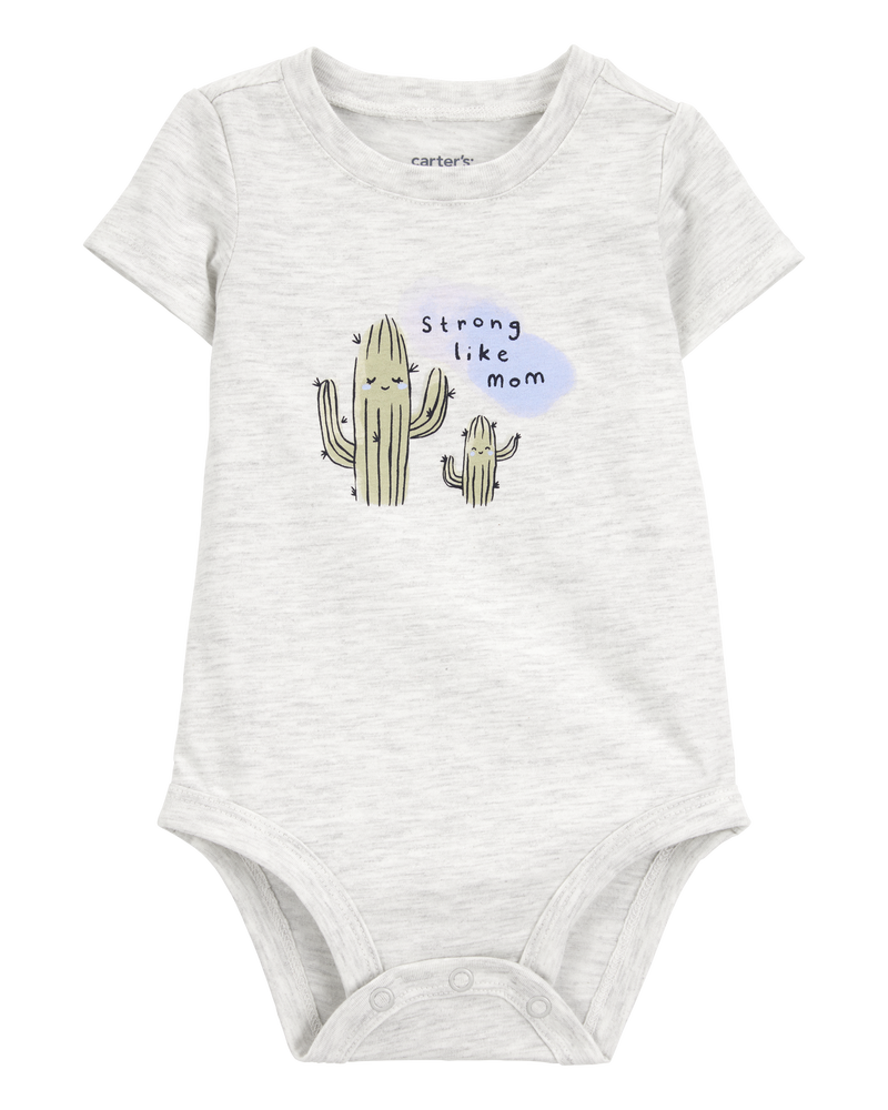 Baby "Strong Like Mom" Cactus Short-Sleeve Bodysuit - Gray, image 1 of 3 slides