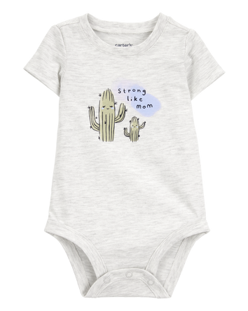 Baby "Strong Like Mom" Cactus Short-Sleeve Bodysuit - Gray, 