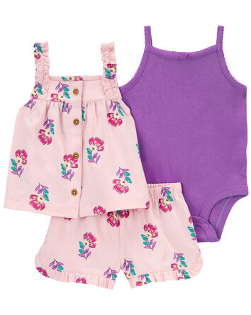 Baby 3-Piece Floral Little Short Set, 