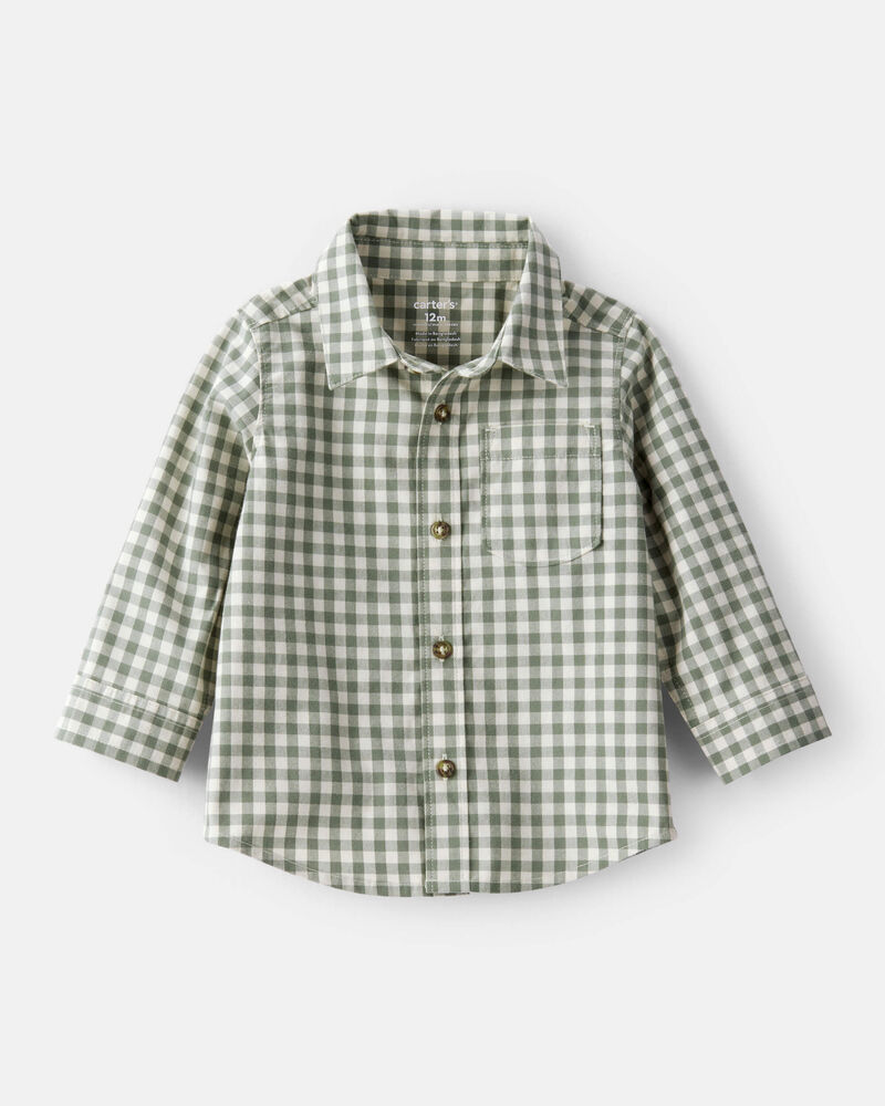 Baby Boy Long-Sleeve Plaid Button Down Shirt - Green, image 1 of 3 slides