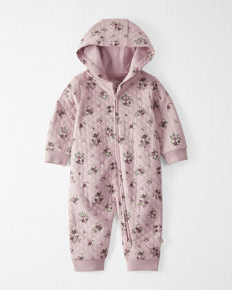 Baby Girl Quilted Double Knit Floral Pram Made with Organic Cotton, image 1 of 4 slides