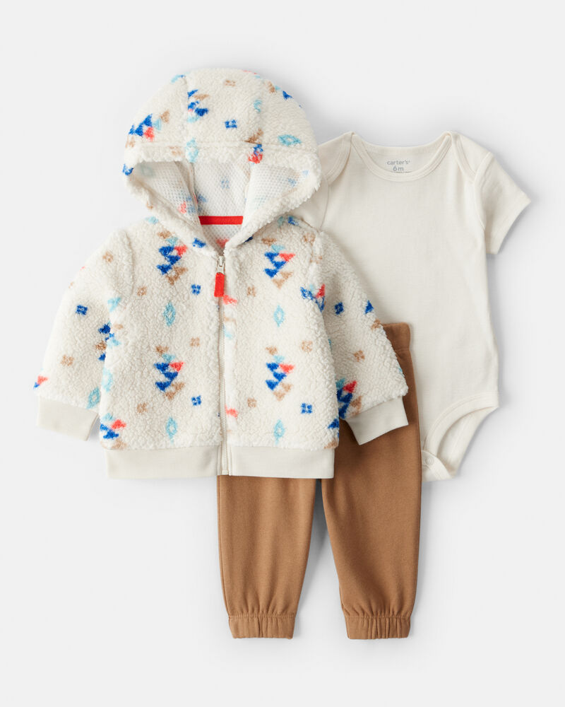 Baby Boy 3-Piece DayDream Fleece Aztec Sherpa Outfit Set - Cream, image 1 of 6 slides