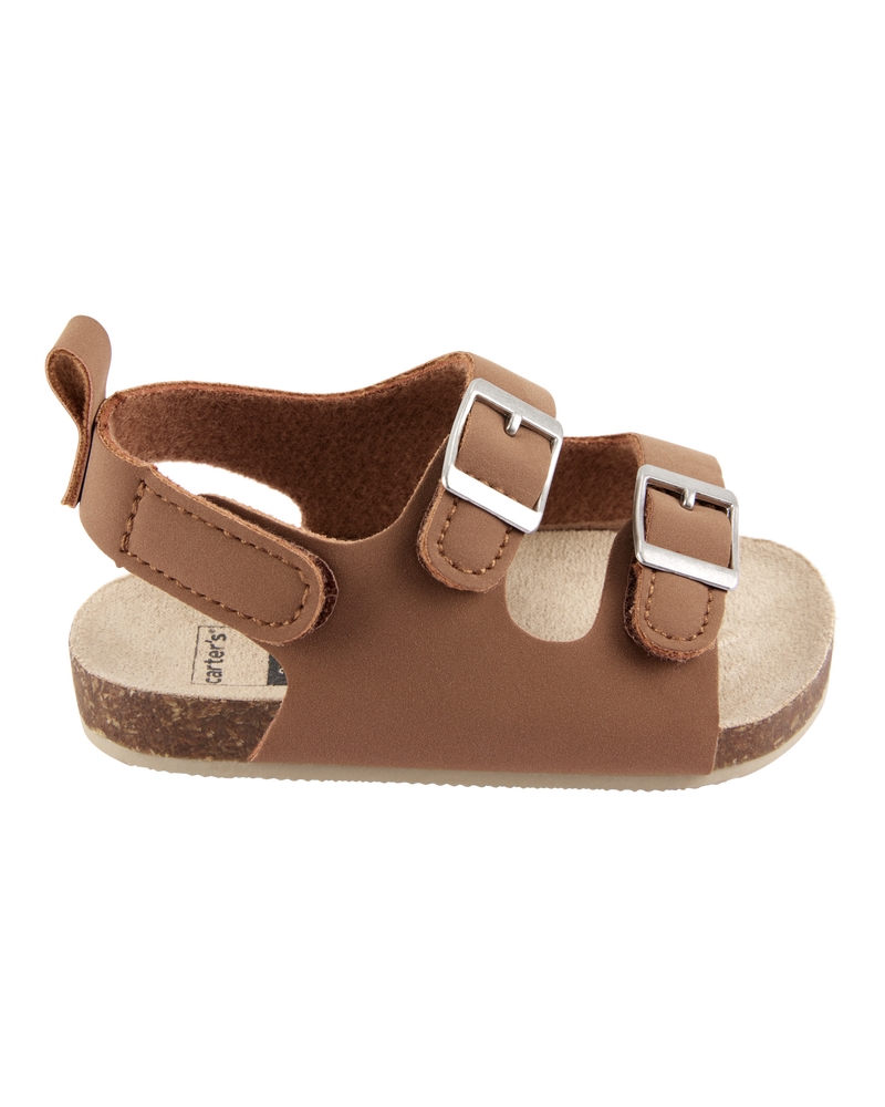 Baby Buckle Faux Cork Sandals - Brown, image 2 of 6 slides