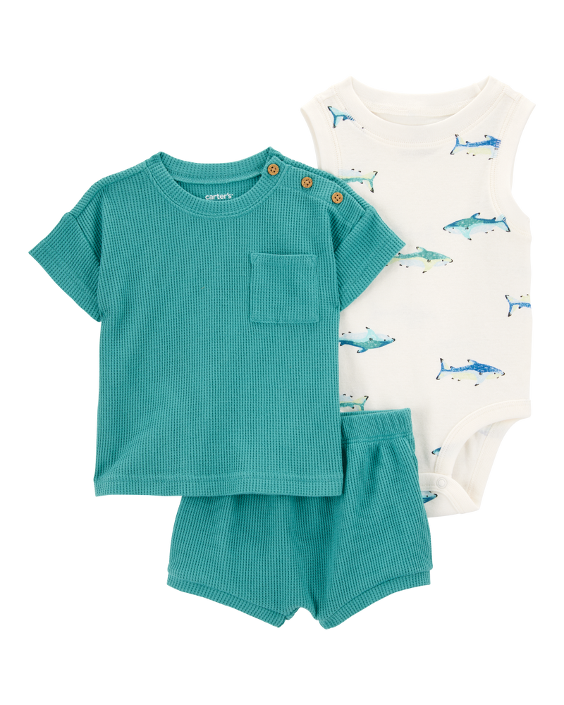 Baby Boy 3-Piece Shark Outfit Set - Green, image 1 of 5 slides