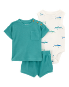 Baby Boy 3-Piece Shark Outfit Set - Green, image 1 of 5 slides