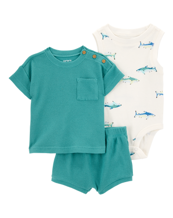 Baby Boy 3-Piece Shark Outfit Set - Green, 
