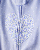 Toddler Girl Heart Polka Dot Loose Fit Long-Sleeve 1-Piece Pajamas - Blue, image 2 of 4 slides